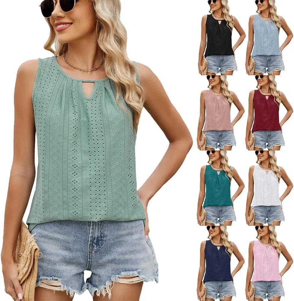 luwita Summer Tank Tops for Women 2025 Loose Fit Casual Sleeveless Keyhole Neck Tanks Trendy Eyelet Flowy Clothes