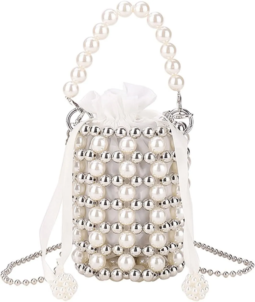 Luxury Pearl Bag Chain Bag Purse Ladies Beaded Cross Body Shoulder Bag Handmade Bags Women's Clutches for Wedding Party Bridal Party Gifts for Girls Women 09