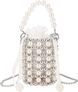 Luxury Pearl Bag Chain Bag Purse Ladies Beaded Cross Body Shoulder Bag Handmade Bags Women's Clutches for Wedding Party Bridal Party Gifts for Girls Women 09