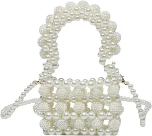 Luxury Pearl Bag Chain Bag Purse Ladies Beaded Cross Body Shoulder Bag Handmade Bags Women's Clutches for Wedding Party Bridal Party Gifts for Girls Women 24