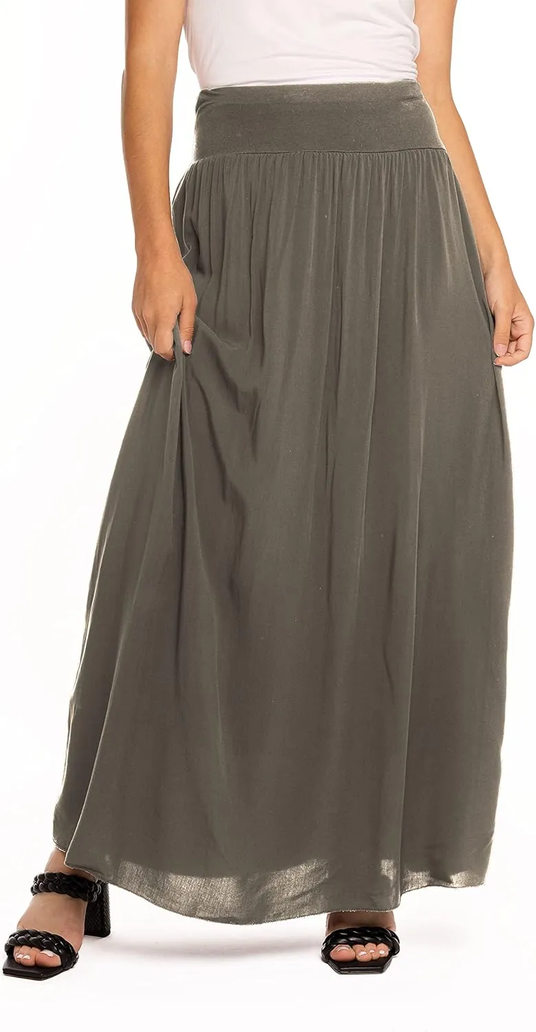 M Made in Italy Women's Maxi Skirt with Soft Elastic Waistband