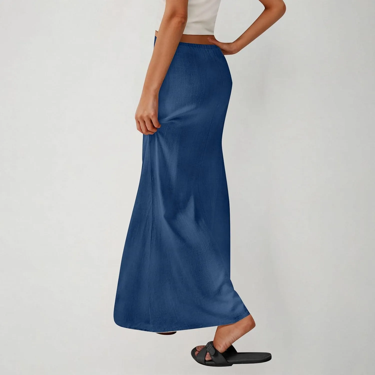 Maxi Skirts for Women Summer Design Cotton Linen Long Skirts Boho Casual Flowy Skirts Drawstring Waist A Line Skirts