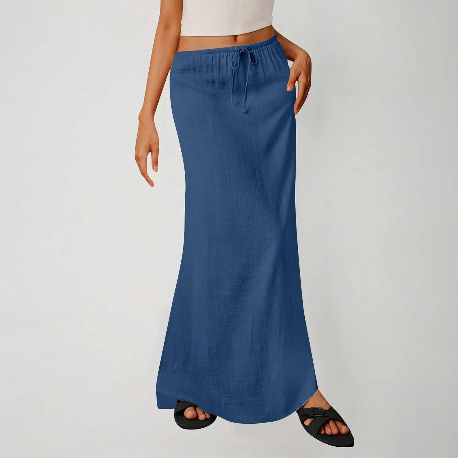 Maxi Skirts for Women Summer Design Cotton Linen Long Skirts Boho Casual Flowy Skirts Drawstring Waist A Line Skirts