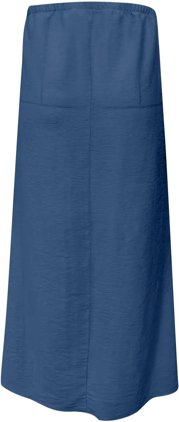 Maxi Skirts for Women Summer Design Cotton Linen Long Skirts Boho Casual Flowy Skirts Drawstring Waist A Line Skirts