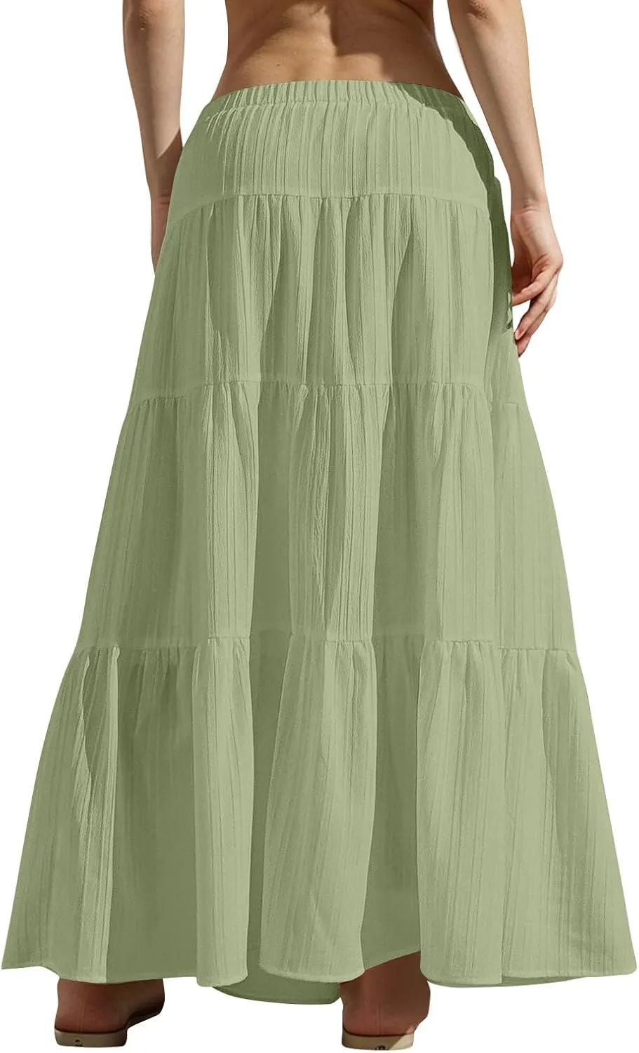Maxi Skirts for Women with Pockets Cotton Linen Casual Boho Ruffled Tiered Long Skirt Flowy Summer Beach Skorts