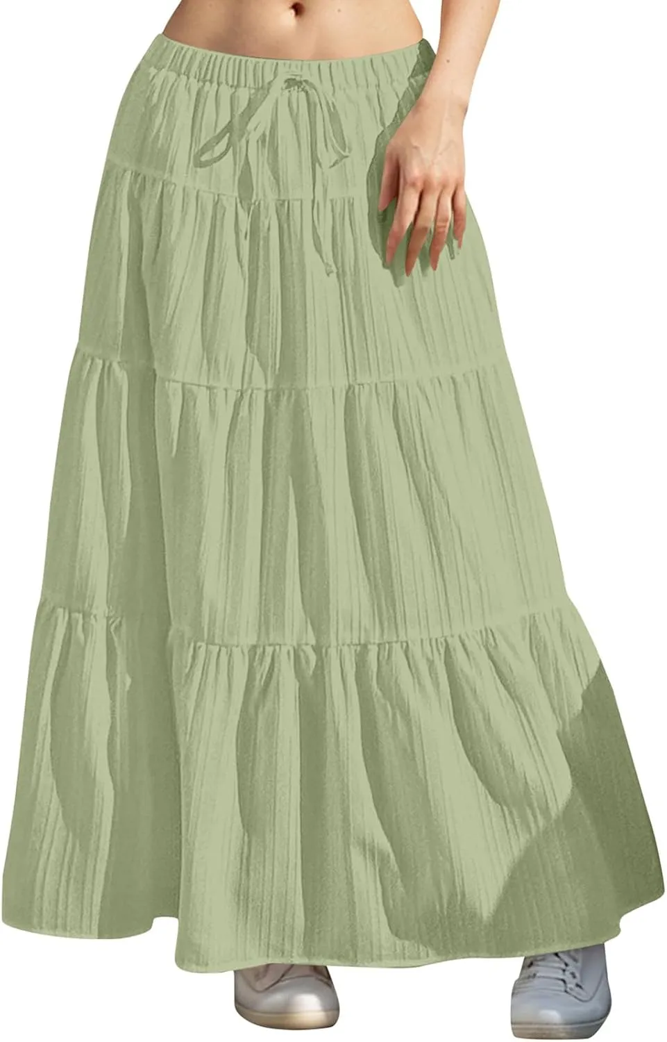 Maxi Skirts for Women with Pockets Cotton Linen Casual Boho Ruffled Tiered Long Skirt Flowy Summer Beach Skorts
