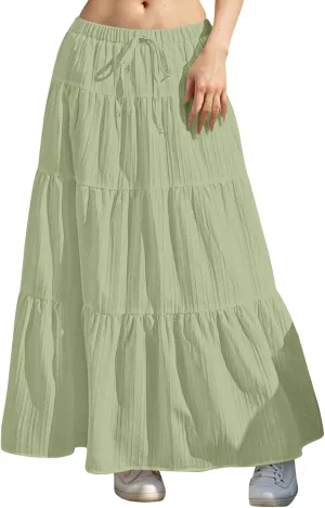 Maxi Skirts for Women with Pockets Cotton Linen Casual Boho Ruffled Tiered Long Skirt Flowy Summer Beach Skorts