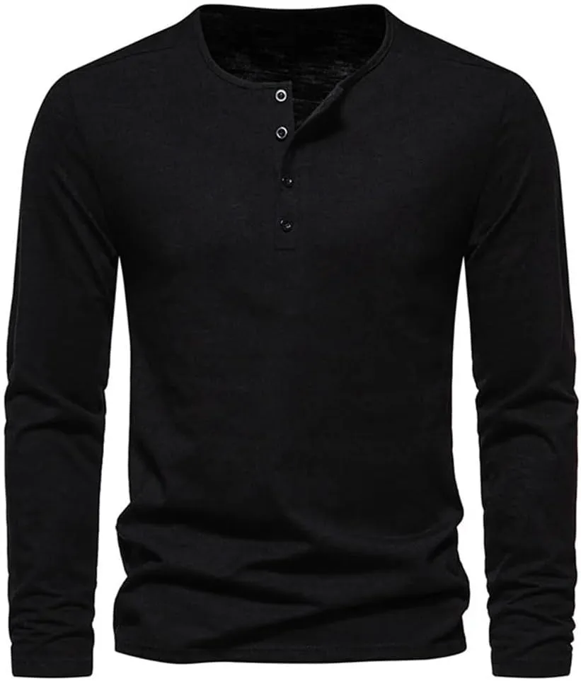 Men Long Sleeved Sweatshirt Cotton Slim Fit Bottoming Tees Button Neck Casual Comfort Top