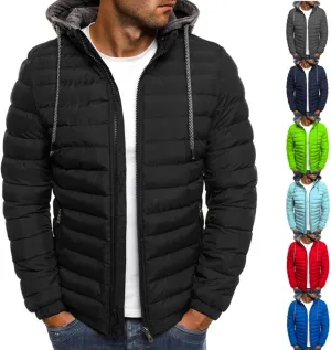 Men Snow Jackets Fall Winter Warm Cotton Padded Coat Drawstring Hooded Collar Hoodies Sweatshirt Outwear & Jackets