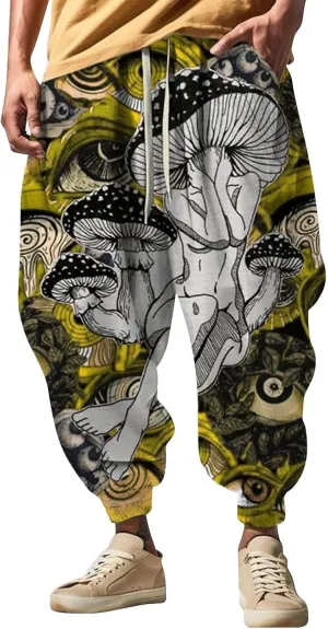 Mens All Over Print Hippie Harem Pants Hip Hop Yoga Drop Crotch Trousers Drawstring Baggy Loose Beach Aladdin Pants