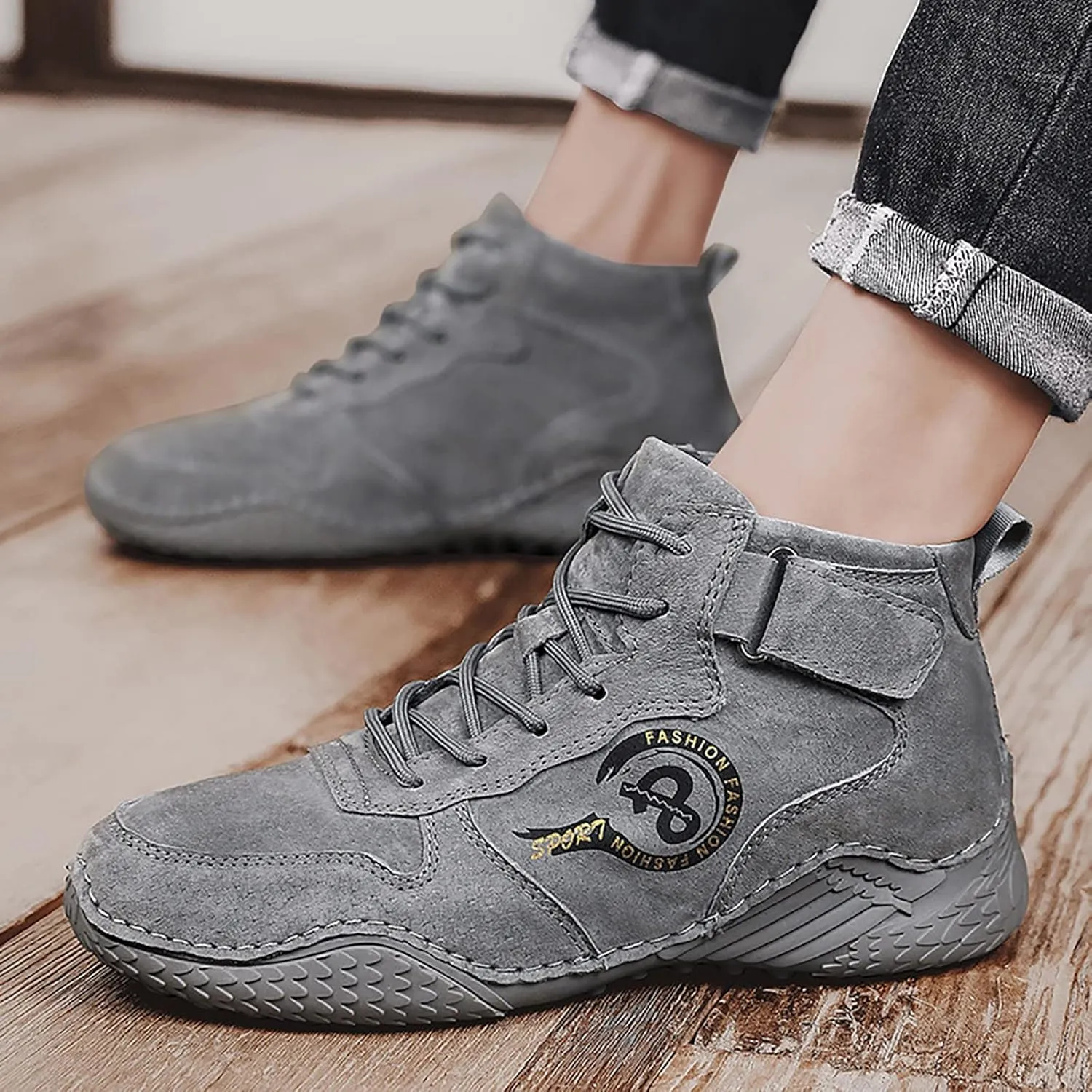 Men's British Large Casual Suede Foreign Trade Lace Up and Hook Loop Sneakers Shoes Men Sneaker