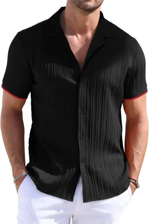Men's Button Down Shirts Casual Short Sleeve Dress Shirts Summer Beach Vacation Shirts