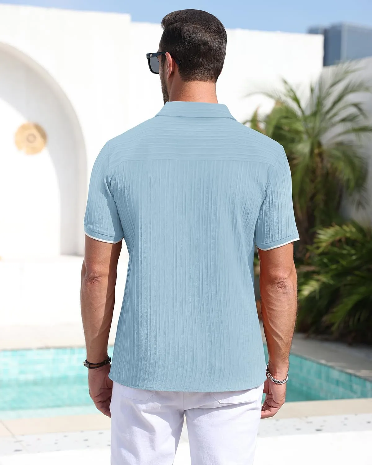 Men's Button Down Shirts Casual Short Sleeve Dress Shirts Summer Beach Vacation Shirts