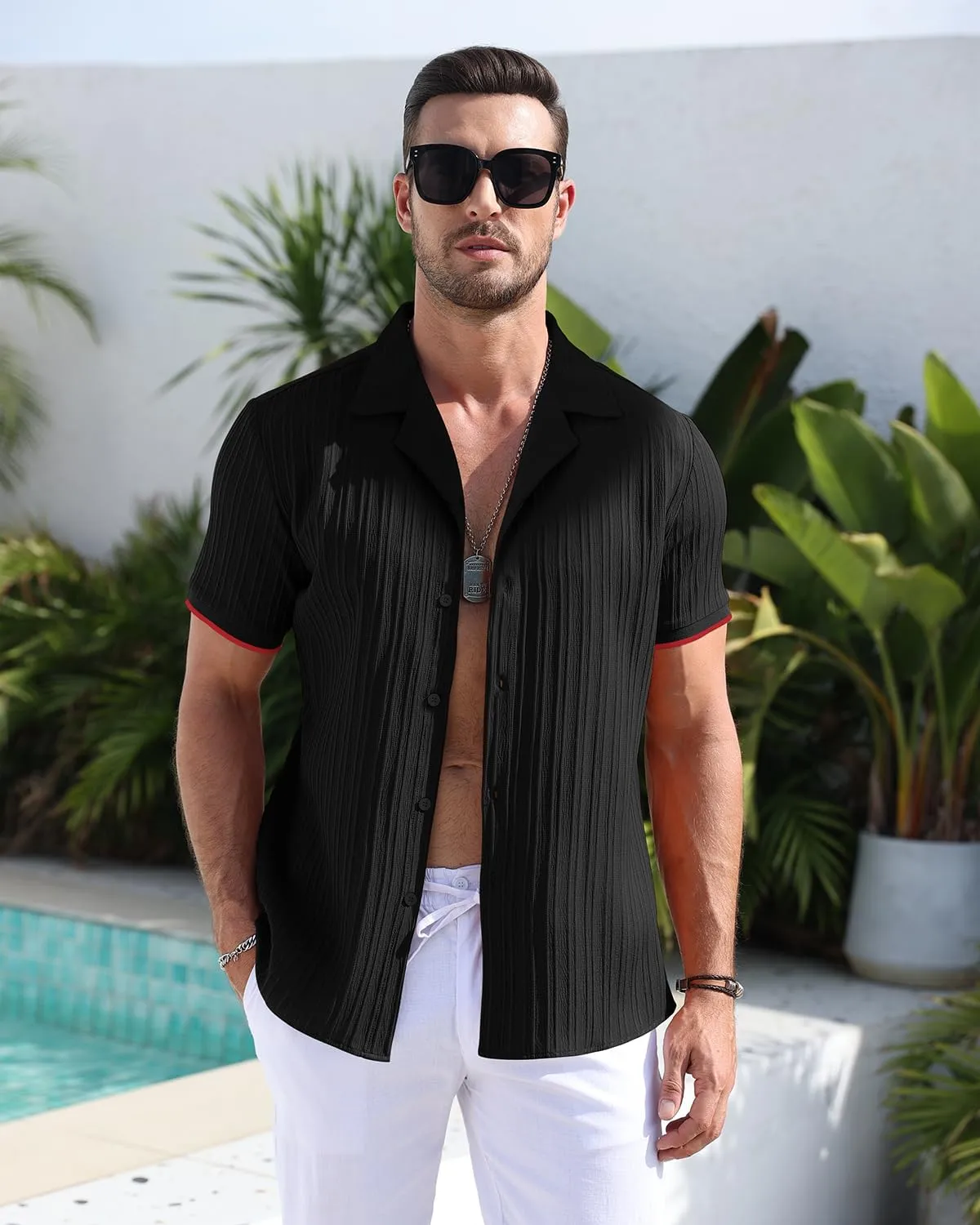 Men's Button Down Shirts Casual Short Sleeve Dress Shirts Summer Beach Vacation Shirts