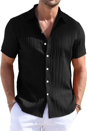 Men's Button Down Shirts Casual Short Sleeve Dress Shirts Summer Beach Vacation Shirts