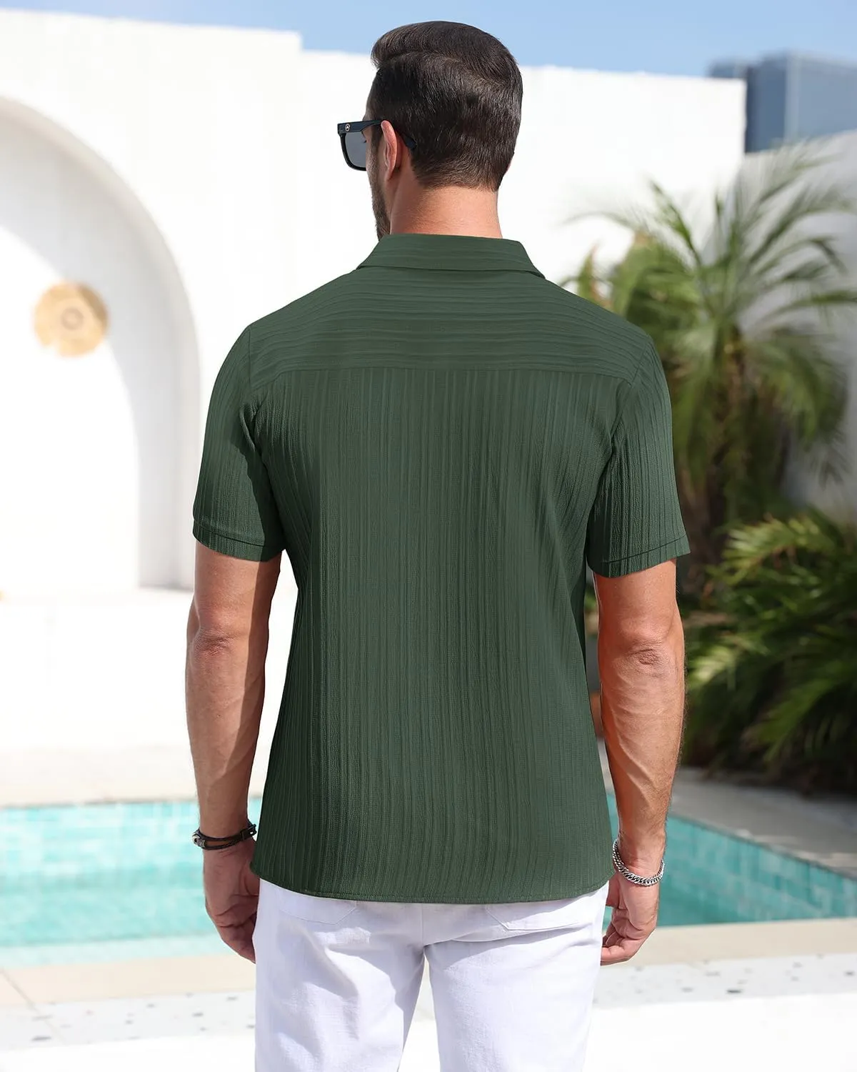 Men's Button Down Shirts Casual Short Sleeve Dress Shirts Summer Beach Vacation Shirts