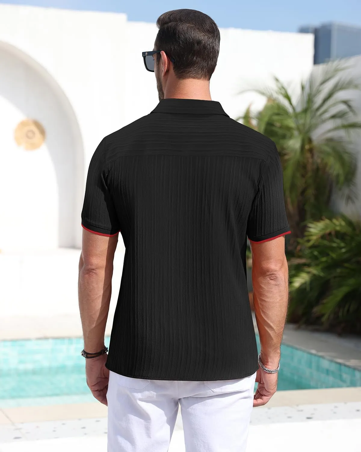Men's Button Down Shirts Casual Short Sleeve Dress Shirts Summer Beach Vacation Shirts