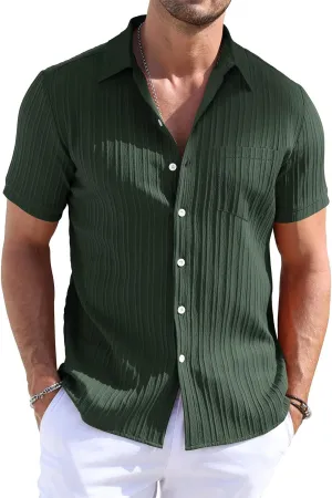 Men's Button Down Shirts Casual Short Sleeve Dress Shirts Summer Beach Vacation Shirts