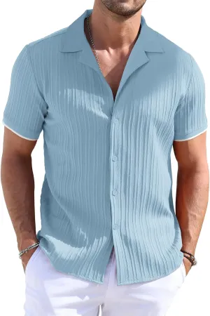 Men's Button Down Shirts Casual Short Sleeve Dress Shirts Summer Beach Vacation Shirts