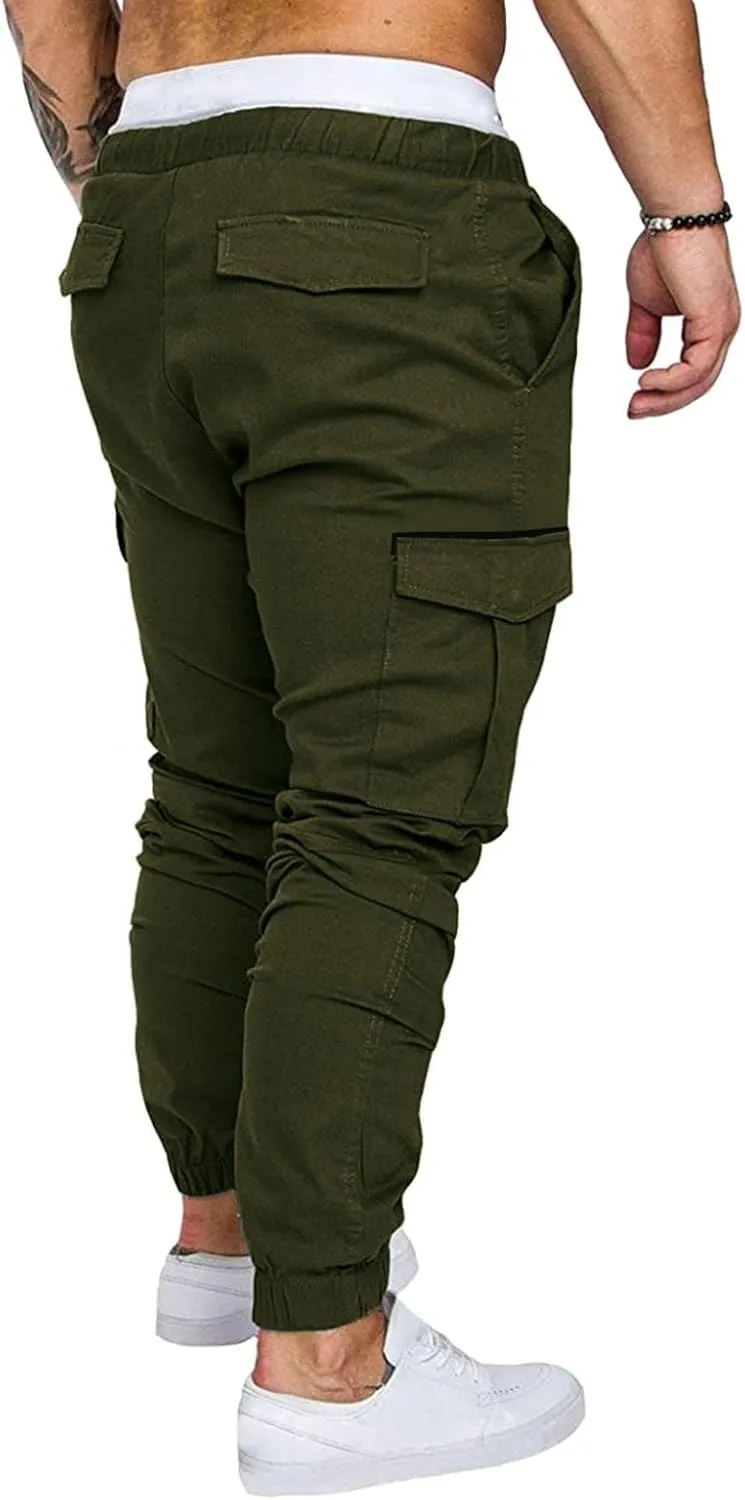 Mens Cargo Pants Casual Joggers Pants Stretchy Drawstring Sweatpants Cotton Chino Pants Slim Fit Gym Workout Pants Fall