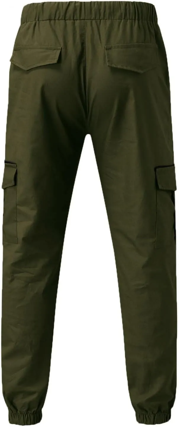 Mens Cargo Pants Casual Joggers Pants Stretchy Drawstring Sweatpants Cotton Chino Pants Slim Fit Gym Workout Pants Fall
