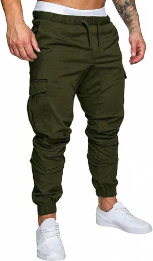 Mens Cargo Pants Casual Joggers Pants Stretchy Drawstring Sweatpants Cotton Chino Pants Slim Fit Gym Workout Pants Fall