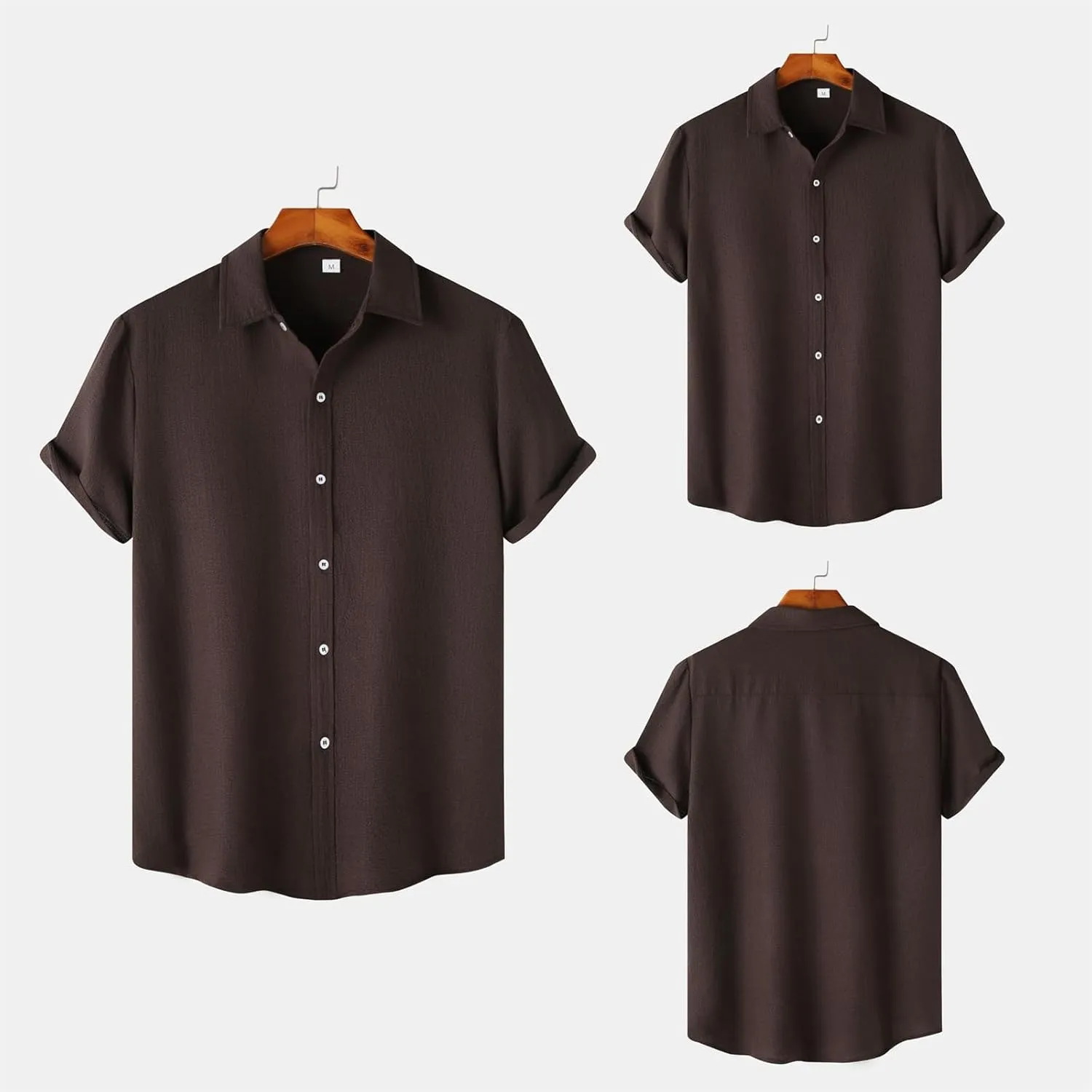 Men's Casual Button Down Shirt Short Sleeve Summer Beach Shirts Lightweight Solid Color Cotton Linen Shirts for Men