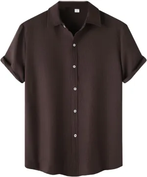 Men's Casual Button Down Shirt Short Sleeve Summer Beach Shirts Lightweight Solid Color Cotton Linen Shirts for Men