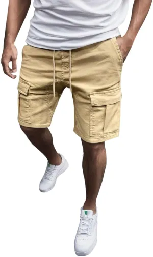Mens Casual Shorts Solid Color Cargo Shorts Pocket Slim Drawstring Shorts Summer Shorts Workout Pants Track Shorts