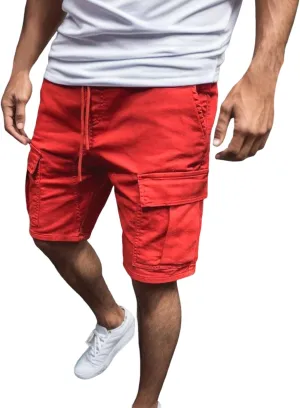 Mens Casual Shorts Solid Color Cargo Shorts Pocket Slim Drawstring Shorts Summer Shorts Workout Pants Track Shorts