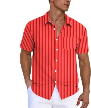 Men's Casual Stylish Short Sleeve Button-Up Striped Dress Shirts Stretch Beach Shirt Formal Business Work Shirt Top