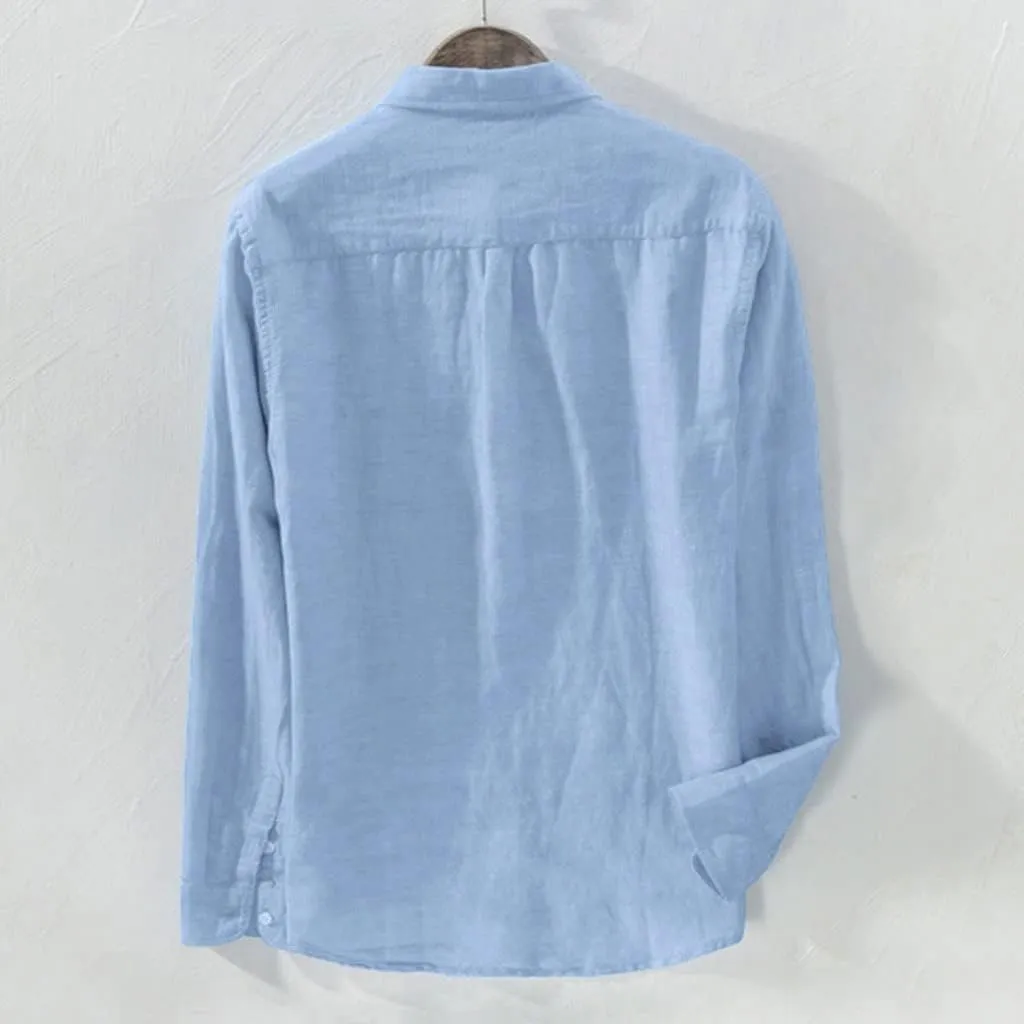 Mens Cotton Linen Shirts Casual Beach Shirts Summer Long Sleeve Shirts Big and Tall Button Down Shirts with Pockets