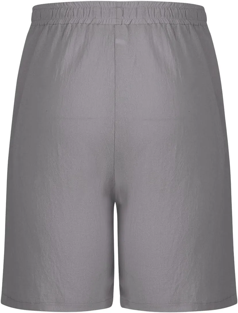 Men's Cotton Linen Shorts Drawstring Casual Loose Fit Breathable Summer Lightweight Work Beach Sweatpants with Pockets