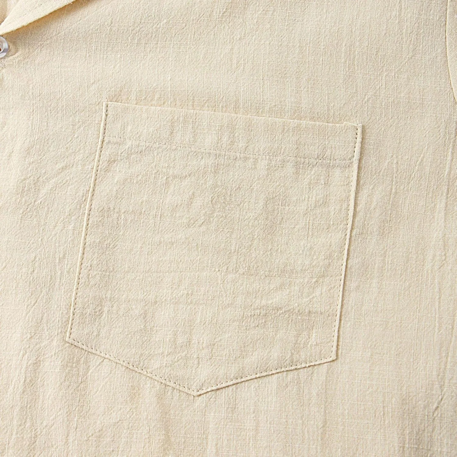 Mens Cotton Linen Summer Shirts, Striped Solid Turndown Collar, Button Down Short Sleeve Shirts, for Casual Beach