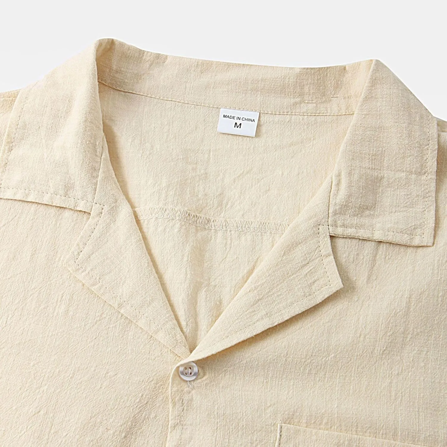 Mens Cotton Linen Summer Shirts, Striped Solid Turndown Collar, Button Down Short Sleeve Shirts, for Casual Beach
