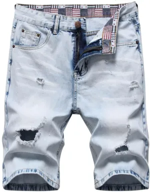 Men's Denim Shorts Ripped Short Jeans Cargo Denim Shorts with Pockets Casual Half Pants Summer Cropped Trousers