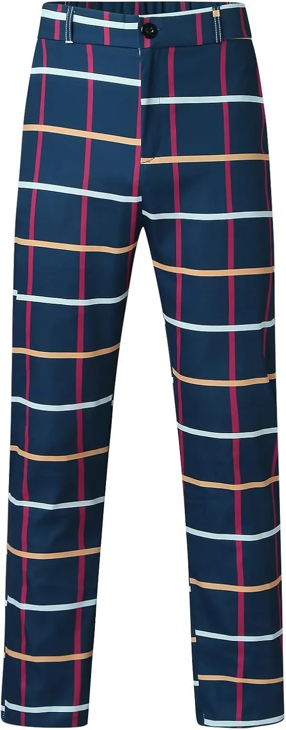 Mens Dress Pants, Men's Fashion Stretch Dress Pants Slim Fit Plaid Business Skinny Long Pants Casual Dress Pants