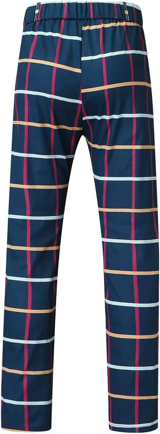 Mens Dress Pants, Men's Fashion Stretch Dress Pants Slim Fit Plaid Business Skinny Long Pants Casual Dress Pants