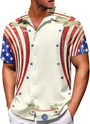 Men's Fashion Short Sleeve Casual Mens Shirt Independence Day Basic Funny July 4th Shirts
