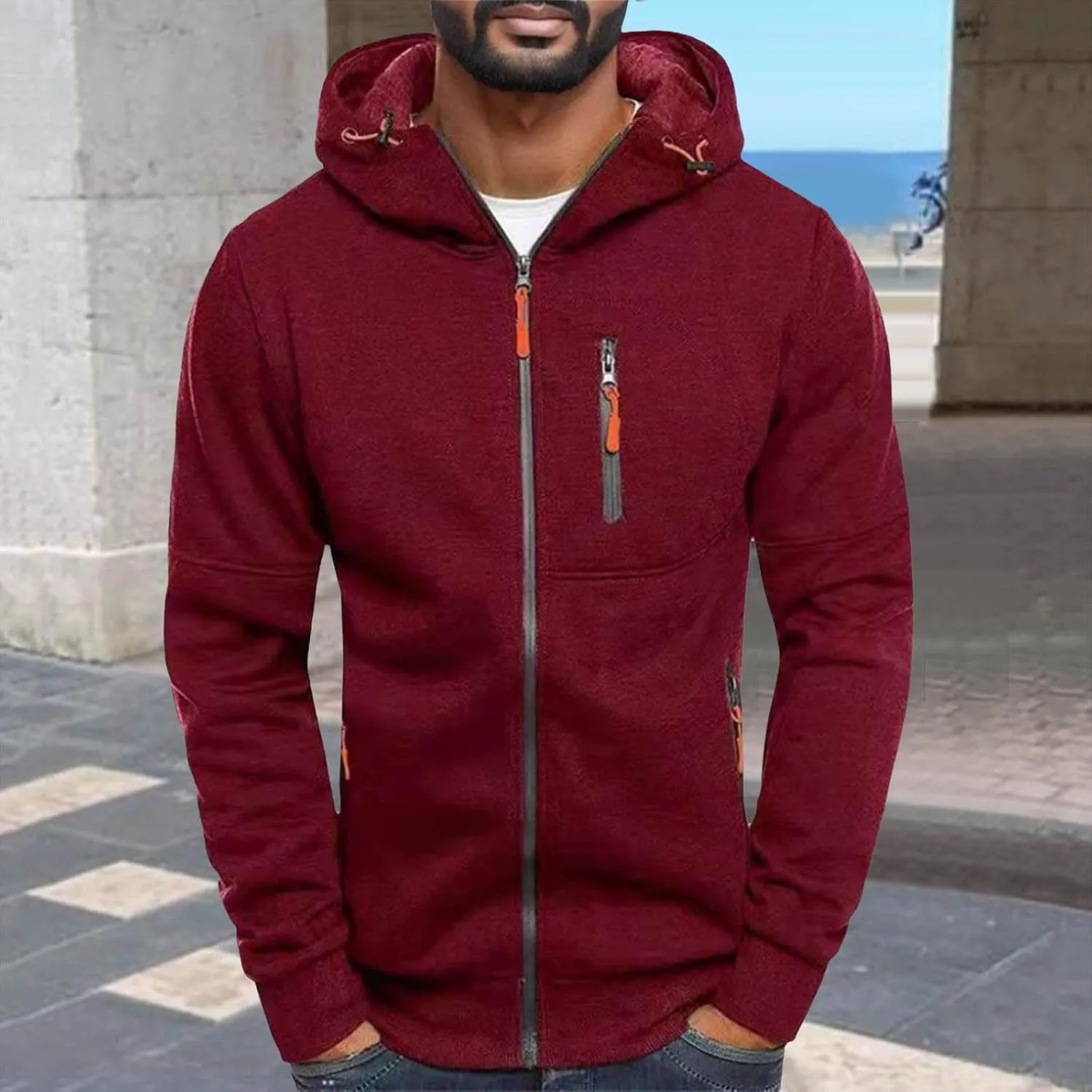 Mens Hoodies Pullover Oversized Long Sleeve Full Zip up Hooded Sweatshirt Drawstring Casual Jacket Sweater Fall