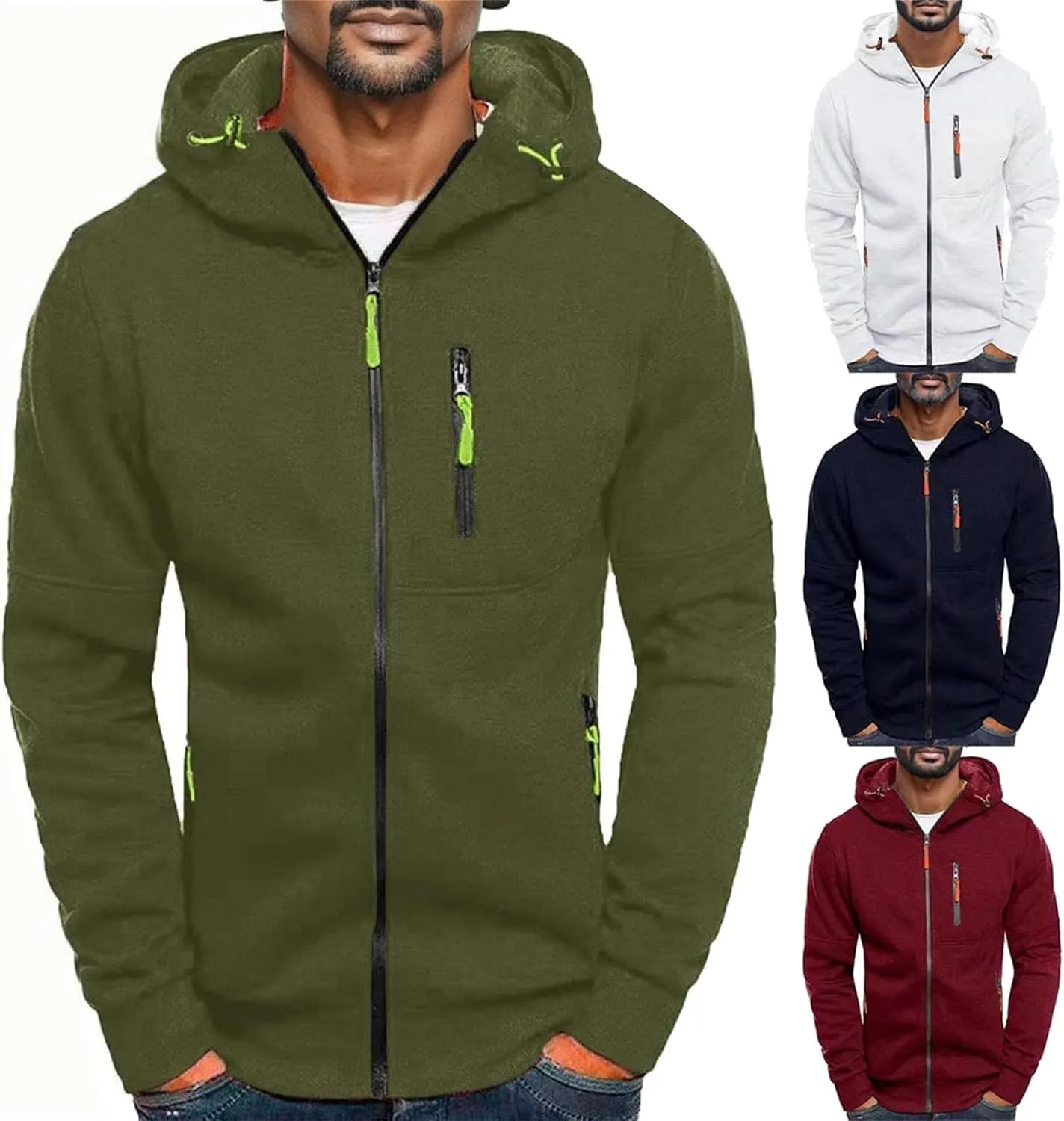 Mens Hoodies Pullover Oversized Long Sleeve Full Zip up Hooded Sweatshirt Drawstring Casual Jacket Sweater Fall