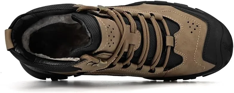 Men's Leather Hiking Boots Lace up Outdoor Mid Tops Waterproof Walking Shoes for Men