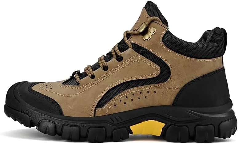 Men's Leather Hiking Boots Lace up Outdoor Mid Tops Waterproof Walking Shoes for Men
