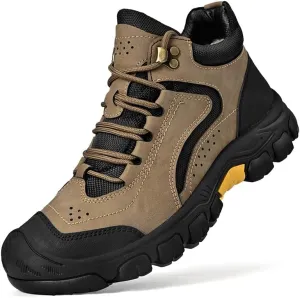 Men's Leather Hiking Boots Lace up Outdoor Mid Tops Waterproof Walking Shoes for Men