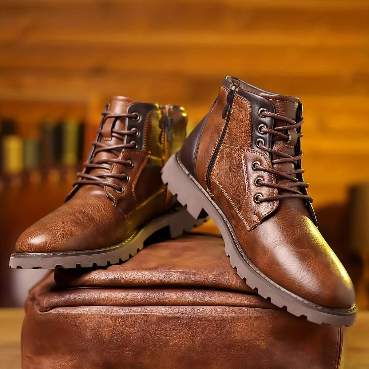 Men's Leather Zipper Boots: Elegant & Durable Footwear