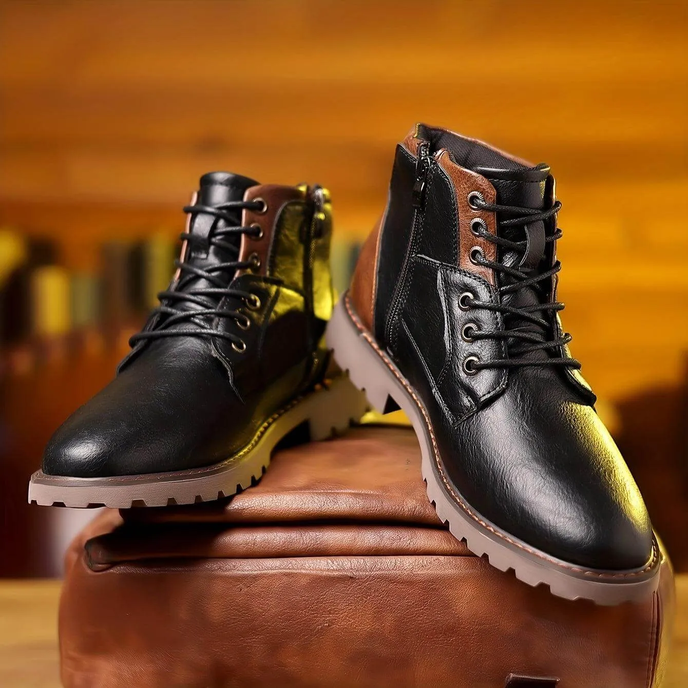 Men's Leather Zipper Boots: Elegant & Durable Footwear