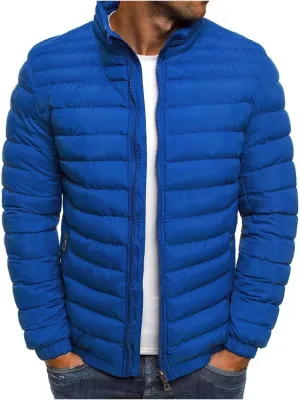 Men's Lightweight Plaid Quilted Jacket Solid Color Loose Jacket Arm Zipper Cotton-Padded Coat Warm Autumn Winter