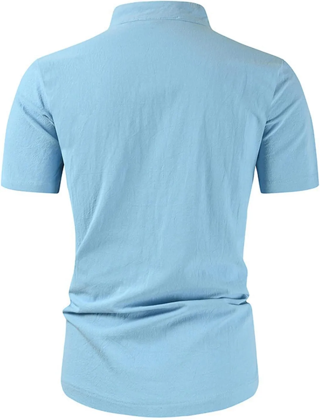 Men's Linen Shirts Casual Band Collar Solid Color Cotton T Shirt Short Sleeve Sports Outdoor Gym Golf Blouses 2025