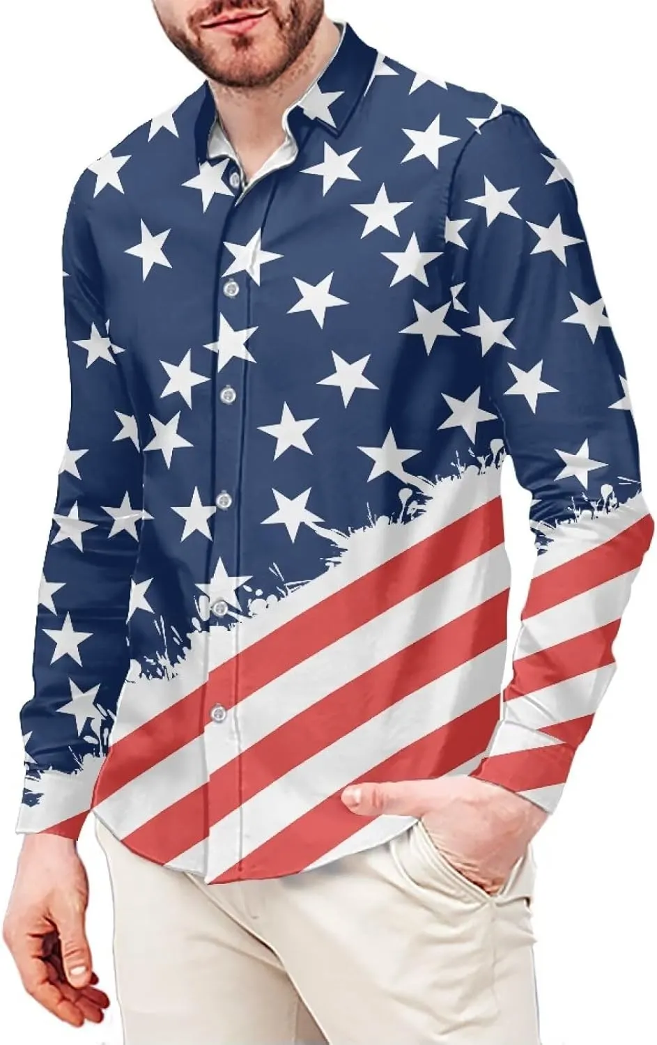 Mens Long Sleeve Shirt, Regular Fit Casual Button Down Shirt for Men Teens Size XS-6XL