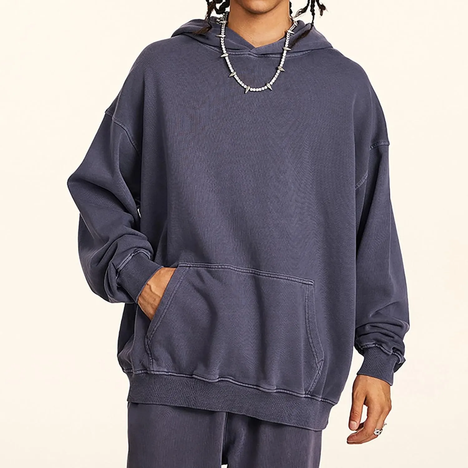 Mens Oversized Cotton Heavyweight Vintage Washed Hoodie Couples Streetwear